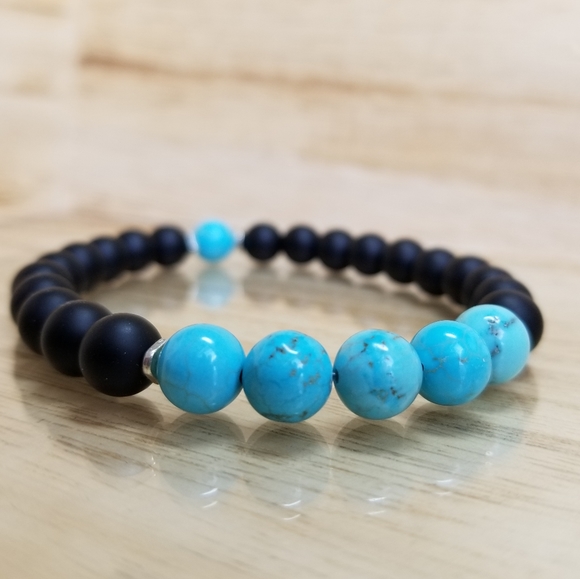 Turquise & Black Onyx Beaded gemstone Bracelet - Picture 4 of 8